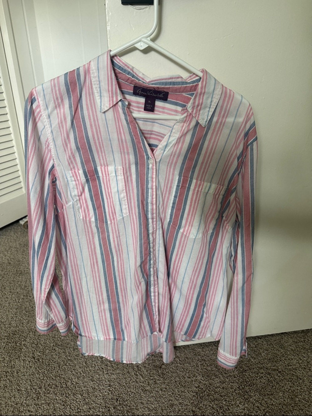 Gloria Vanderbilt Pink, Blue & White Striped Button-Up Shirt